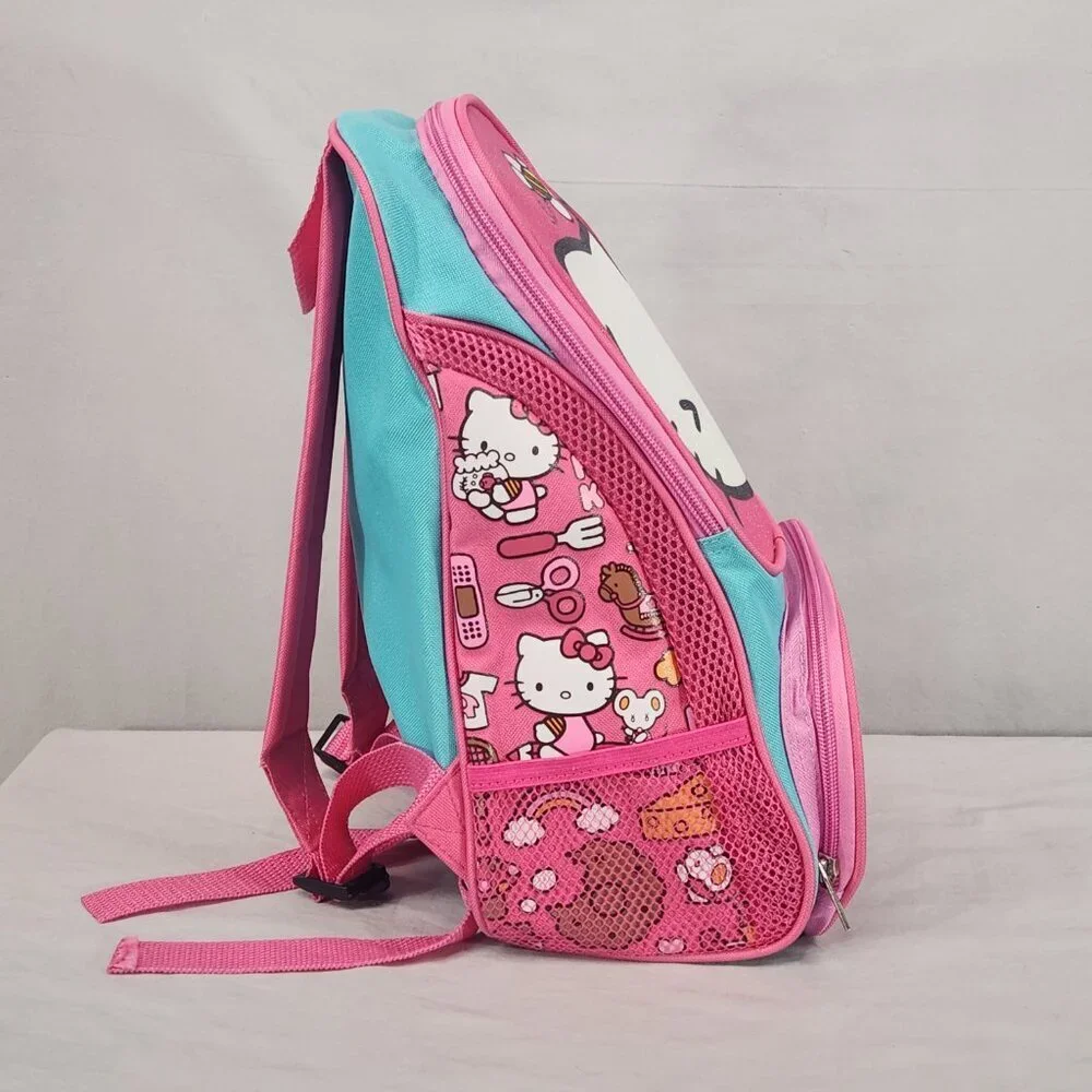 Hello Kitty Back Pack Book Bag Pink Turquoise Pocket NWOT SANIRO